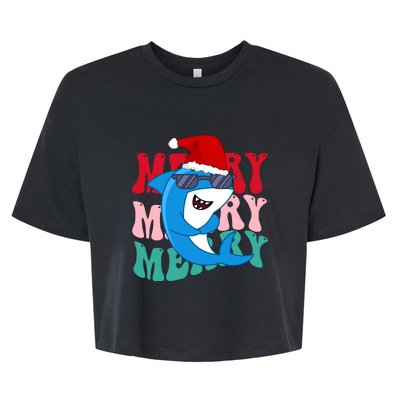 Merry Sharkmas Shark Santa Funny Christmas Bella+Canvas Jersey Crop Tee