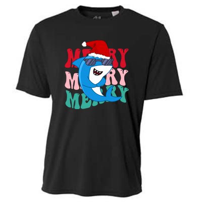 Merry Sharkmas Shark Santa Funny Christmas Cooling Performance Crew T-Shirt