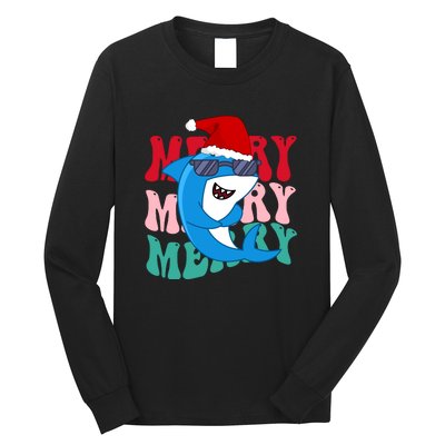 Merry Sharkmas Shark Santa Funny Christmas Long Sleeve Shirt