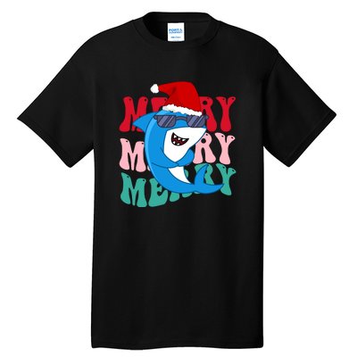 Merry Sharkmas Shark Santa Funny Christmas Tall T-Shirt