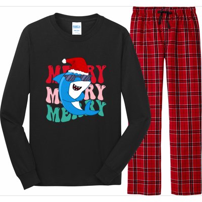 Merry Sharkmas Shark Santa Funny Christmas Long Sleeve Pajama Set