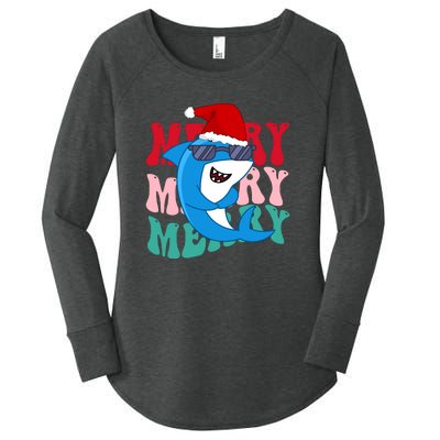 Merry Sharkmas Shark Santa Funny Christmas Women's Perfect Tri Tunic Long Sleeve Shirt