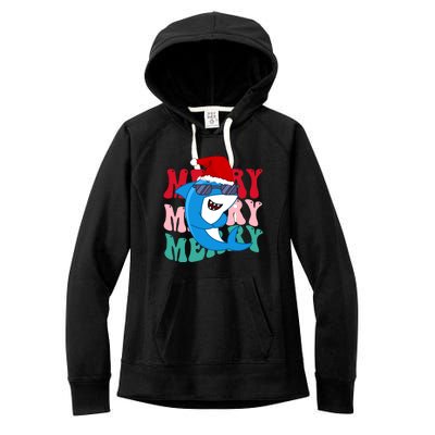 Merry Sharkmas Shark Santa Funny Christmas Women's Fleece Hoodie