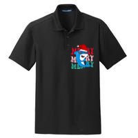 Merry Sharkmas Shark Santa Funny Christmas Dry Zone Grid Polo