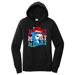 Merry Sharkmas Shark Santa Funny Christmas Women's Pullover Hoodie