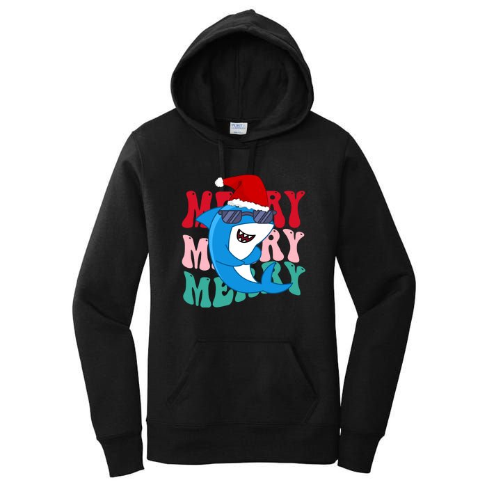 Merry Sharkmas Shark Santa Funny Christmas Women's Pullover Hoodie