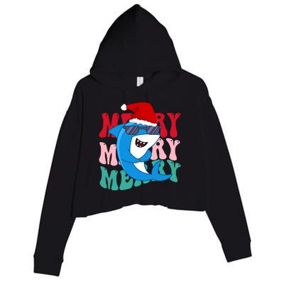 Merry Sharkmas Shark Santa Funny Christmas Crop Fleece Hoodie