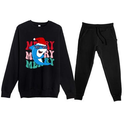 Merry Sharkmas Shark Santa Funny Christmas Premium Crewneck Sweatsuit Set