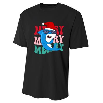 Merry Sharkmas Shark Santa Funny Christmas Performance Sprint T-Shirt