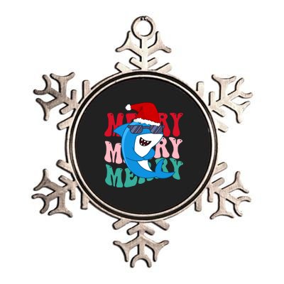 Merry Sharkmas Shark Santa Funny Christmas Metallic Star Ornament