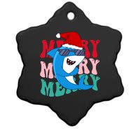 Merry Sharkmas Shark Santa Funny Christmas Ceramic Star Ornament