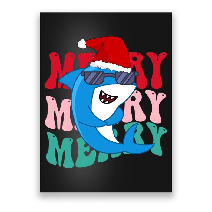 Merry Sharkmas Shark Santa Funny Christmas Poster