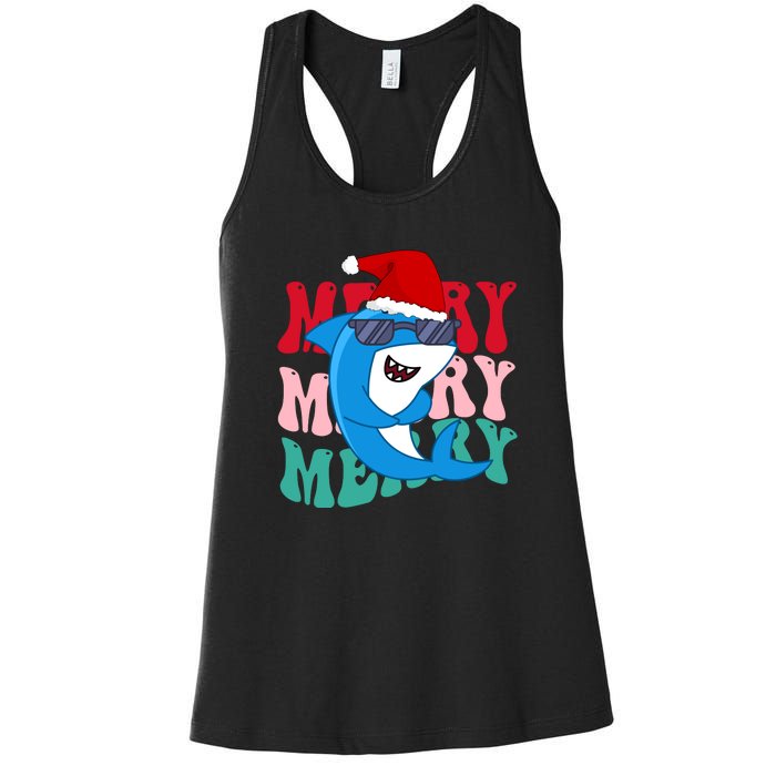 Merry Sharkmas Shark Santa Funny Christmas Women's Racerback Tank