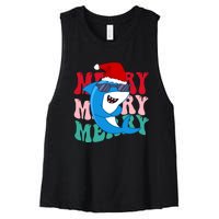 Merry Sharkmas Shark Santa Funny Christmas Women's Racerback Cropped Tank