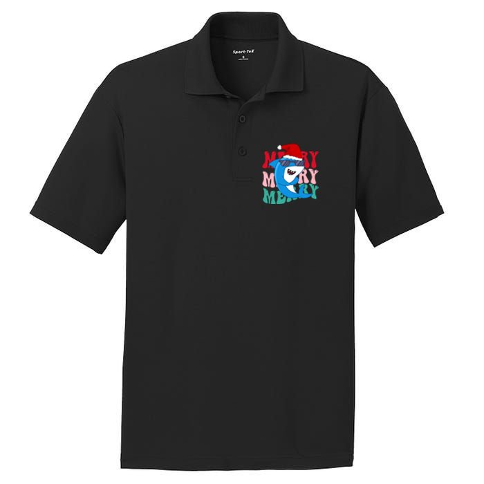 Merry Sharkmas Shark Santa Funny Christmas PosiCharge RacerMesh Polo