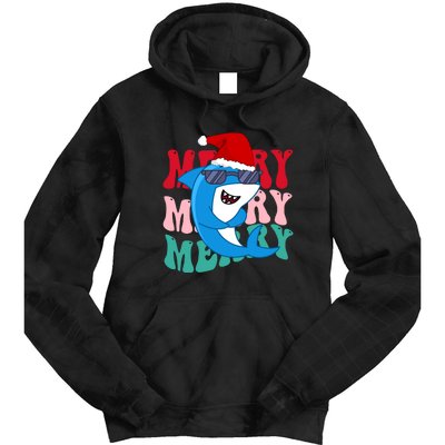 Merry Sharkmas Shark Santa Funny Christmas Tie Dye Hoodie