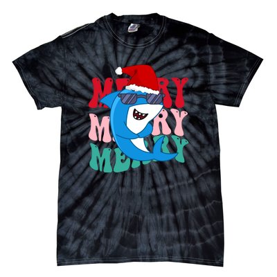 Merry Sharkmas Shark Santa Funny Christmas Tie-Dye T-Shirt