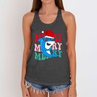 Merry Sharkmas Shark Santa Funny Christmas Women's Knotted Racerback Tank