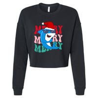 Merry Sharkmas Shark Santa Funny Christmas Cropped Pullover Crew