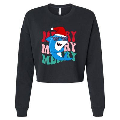 Merry Sharkmas Shark Santa Funny Christmas Cropped Pullover Crew