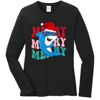 Merry Sharkmas Shark Santa Funny Christmas Ladies Long Sleeve Shirt