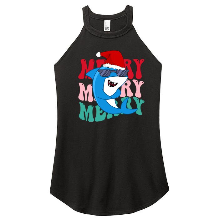 Merry Sharkmas Shark Santa Funny Christmas Women's Perfect Tri Rocker Tank