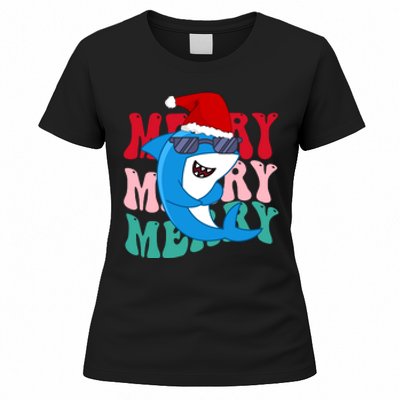 Merry Sharkmas Shark Santa Funny Christmas Women's T-Shirt