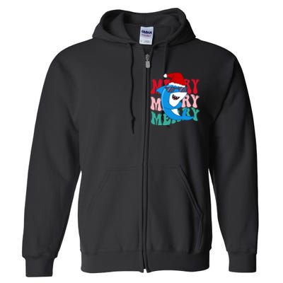 Merry Sharkmas Shark Santa Funny Christmas Full Zip Hoodie