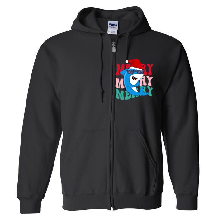 Merry Sharkmas Shark Santa Funny Christmas Full Zip Hoodie