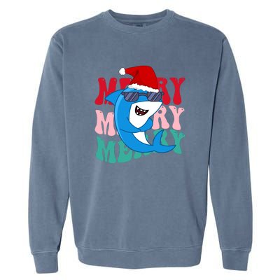 Merry Sharkmas Shark Santa Funny Christmas Garment-Dyed Sweatshirt