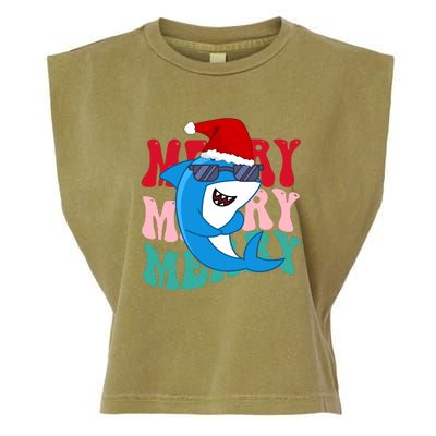 Merry Sharkmas Shark Santa Funny Christmas Garment-Dyed Women's Muscle Tee