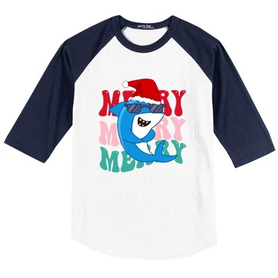 Merry Sharkmas Shark Santa Funny Christmas Baseball Sleeve Shirt