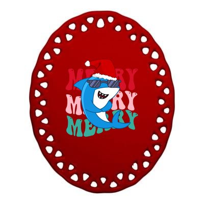 Merry Sharkmas Shark Santa Funny Christmas Ceramic Oval Ornament