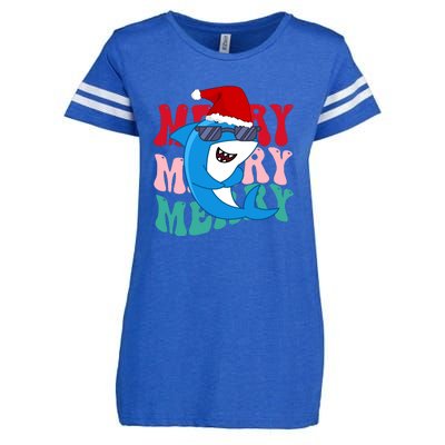 Merry Sharkmas Shark Santa Funny Christmas Enza Ladies Jersey Football T-Shirt