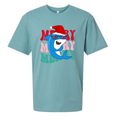 Merry Sharkmas Shark Santa Funny Christmas Sueded Cloud Jersey T-Shirt