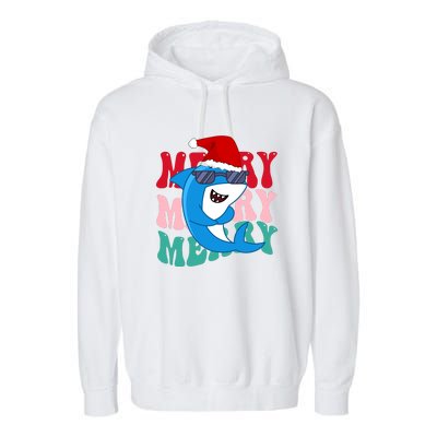 Merry Sharkmas Shark Santa Funny Christmas Garment-Dyed Fleece Hoodie