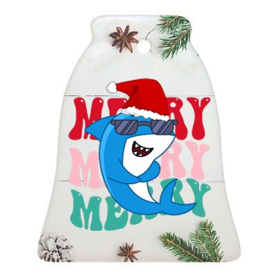 Merry Sharkmas Shark Santa Funny Christmas Ceramic Bell Ornament