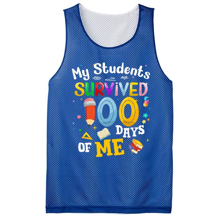 My Students Survived 100 Days Of Me 100 Days School Teachers Meaningful Gift Mesh Reversible Basketball Jersey Tank