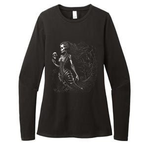 Mermaid Skeleton Scary Halloween Costume Womens CVC Long Sleeve Shirt