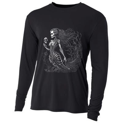 Mermaid Skeleton Scary Halloween Costume Cooling Performance Long Sleeve Crew