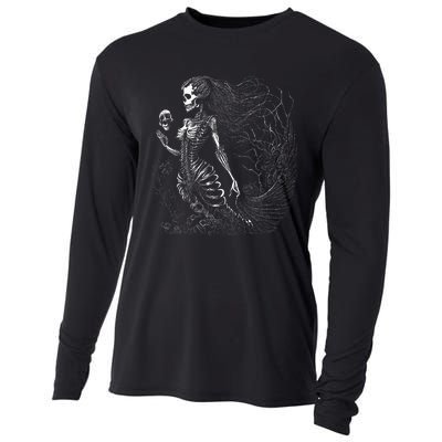 Mermaid Skeleton Scary Halloween Costume Cooling Performance Long Sleeve Crew