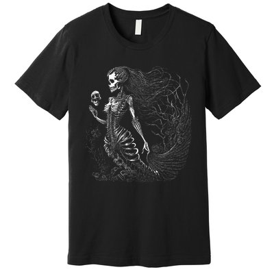 Mermaid Skeleton Scary Halloween Costume Premium T-Shirt