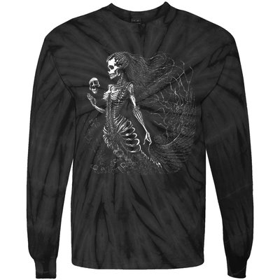 Mermaid Skeleton Scary Halloween Costume Tie-Dye Long Sleeve Shirt