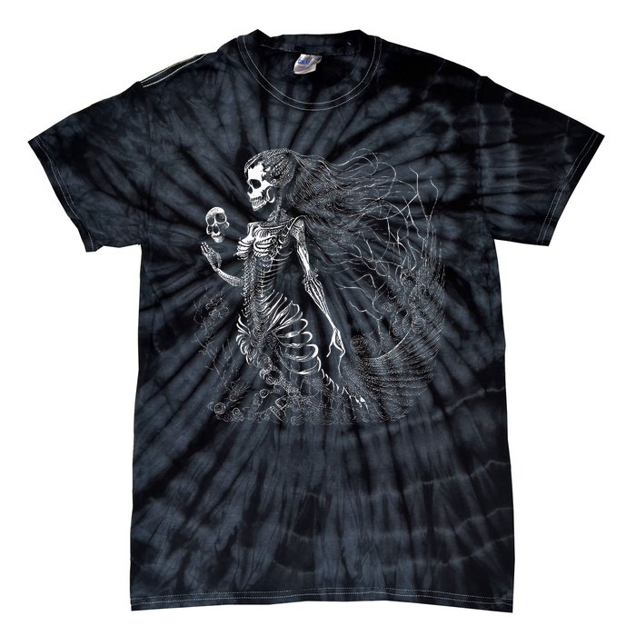 Mermaid Skeleton Scary Halloween Costume Tie-Dye T-Shirt