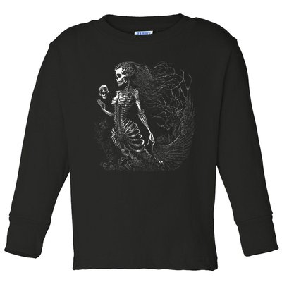 Mermaid Skeleton Scary Halloween Costume Toddler Long Sleeve Shirt