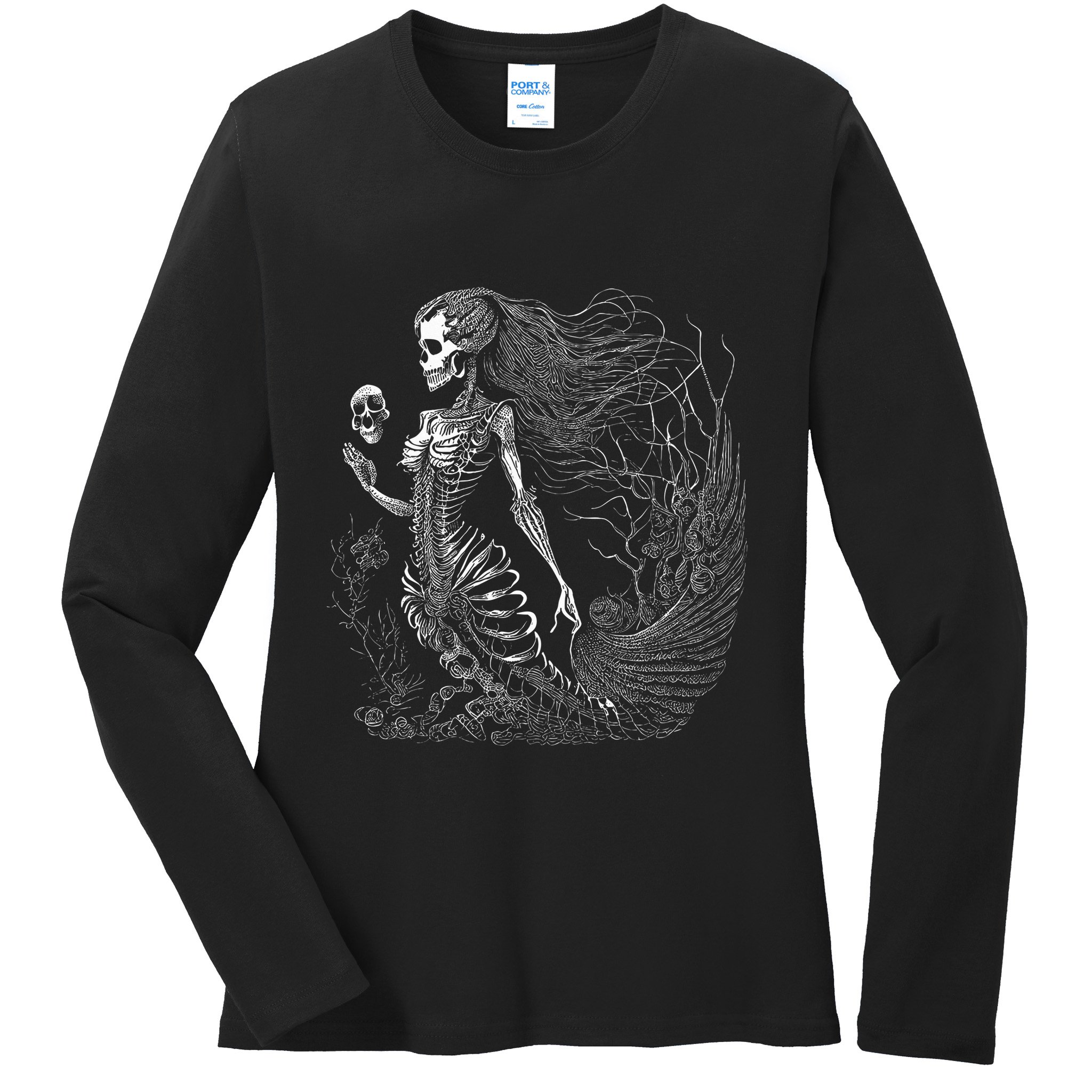 Mermaid Skeleton Scary Halloween Costume Ladies Long Sleeve Shirt