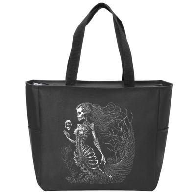 Mermaid Skeleton Scary Halloween Costume Zip Tote Bag