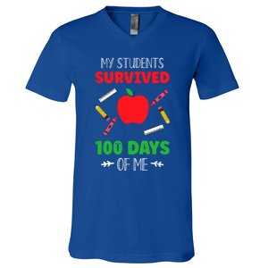 My Students Survived 100 Days Of Me Funny Teacher Gift V-Neck T-Shirt