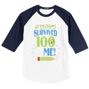 My Students Survived 100 Days Of Me Funny Teacher Funny Gift Baseball Sleeve Shirt