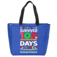 My Students Survived 100 Days Of Me Gift Kindergarten Teacher Gift Zip Tote Bag